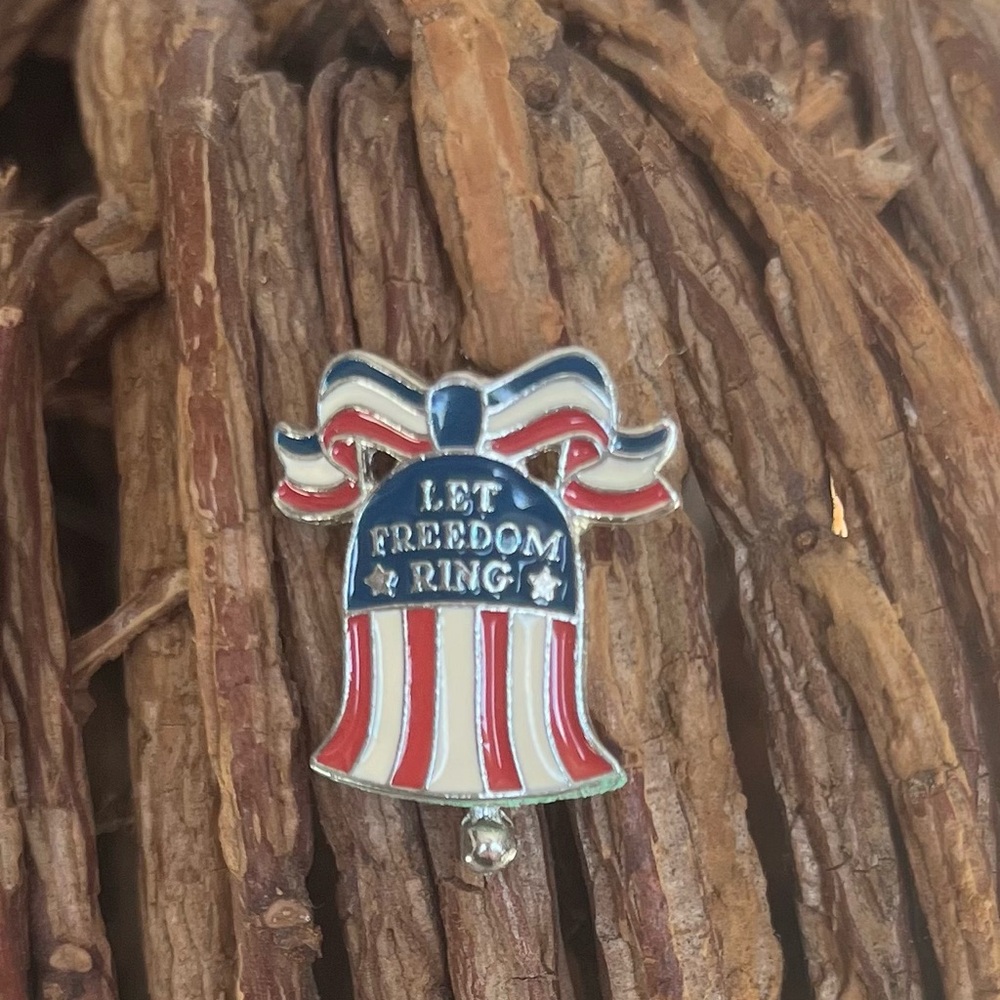 Vintage Disney Let Freedom Ring Red White. & Blue Bell Pin with movable chime
